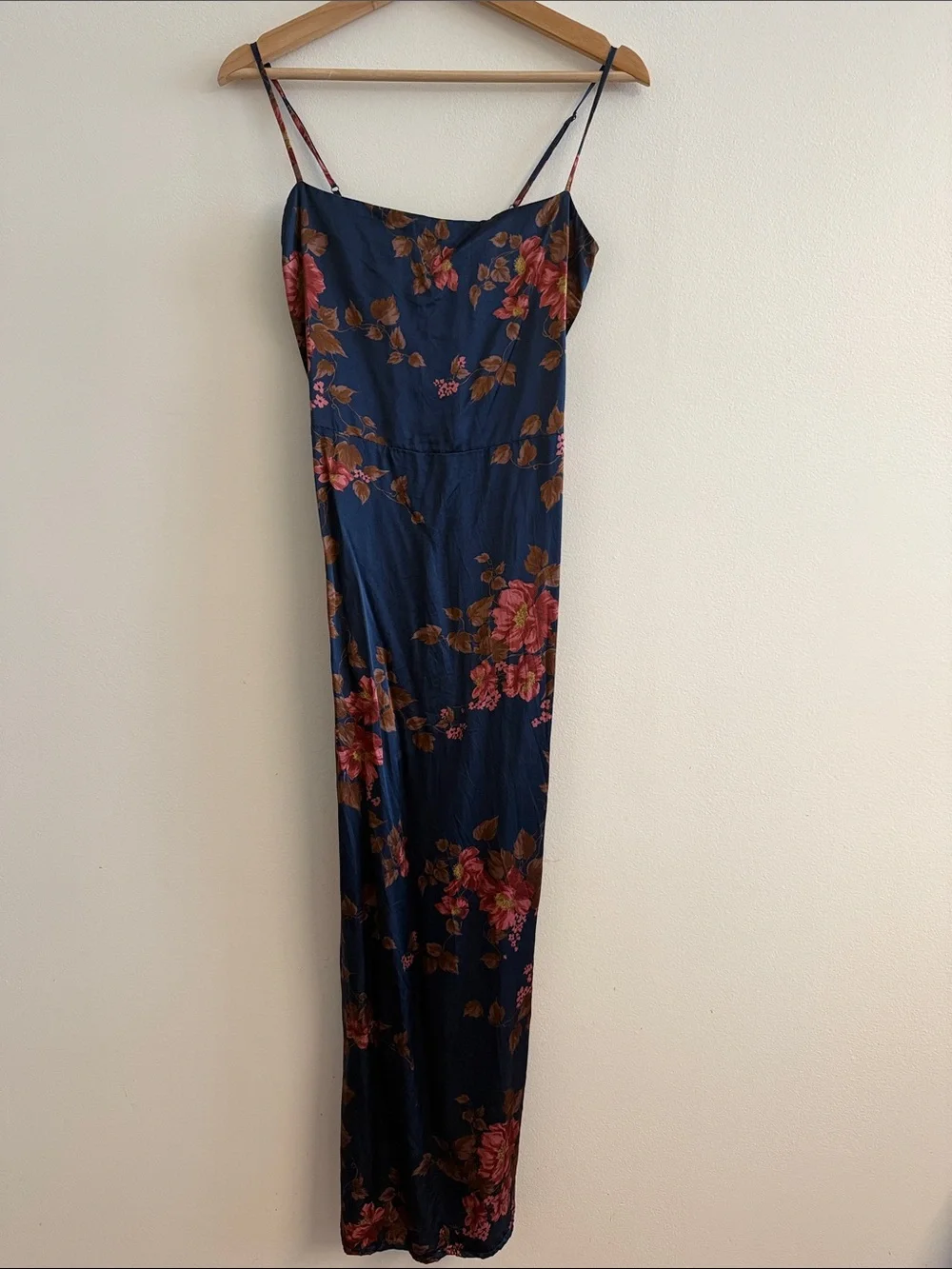 Reformation Navy Floral Slip Dress with Pink & Brown Blooms